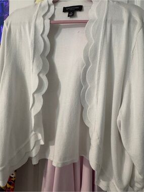 Perceptions Women's White Scallop-Edge Open Cardigan